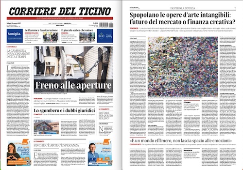 CORRIERE DEL TIICINO ARTICOLO NFT MICHELE FICARA NFTART